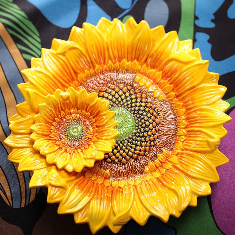 FORLONG Ceramic Chip & Dip Platter,11 inches Double Layer Hand-painted Yellow Decorated Plate -Sunflower - Image 2